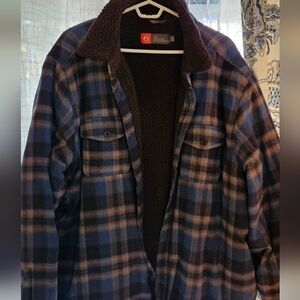 Men's Plaid Lightweight Sherpa-Lined Shirt Jacket - Blue/Brown